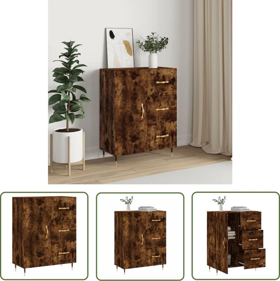 The Living Store Dressoir 69 5x34x90 cm bewerkt hout gerookt eikenkleurig Dressoir Houten Dressoir Vintage Dressoir Landelijke Dressoir Opbergkast