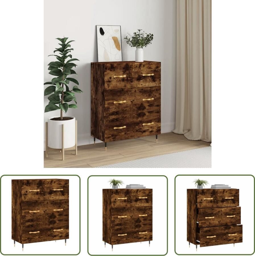 The Living Store Dressoir 69 5x34x90 cm bewerkt hout gerookt eikenkleurig Dressoir Buffetkast Houten Kast Vintage Dresser Landelijk Interieur