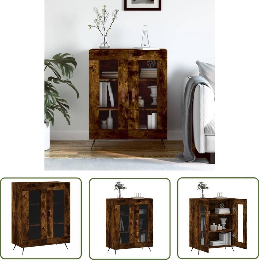 The Living Store Dressoir 69 5x34x90 cm bewerkt hout gerookt eikenkleurig Dressoir Vintage Dressoir Houten Dressoir Klassiek Dressoir Robuust Dressoir - Foto 4