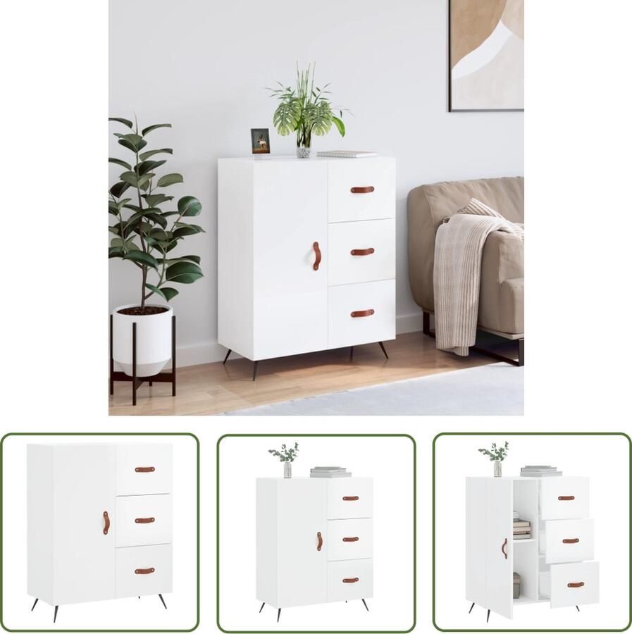 VidaXL Dressoir 69 5x34x90 cm bewerkt hout hoogglans wit Dressoir Houten Dressoir Wit Dressoir Hoogglans Dressoir Vintage Dressoir