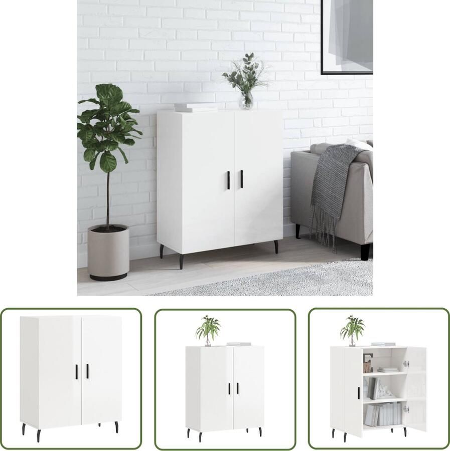 The Living Store Dressoir 69 5x34x90 cm bewerkt hout hoogglans wit Dressoir Vintage Dressoir Houten Dressoir Wit Dressoir Salontafel