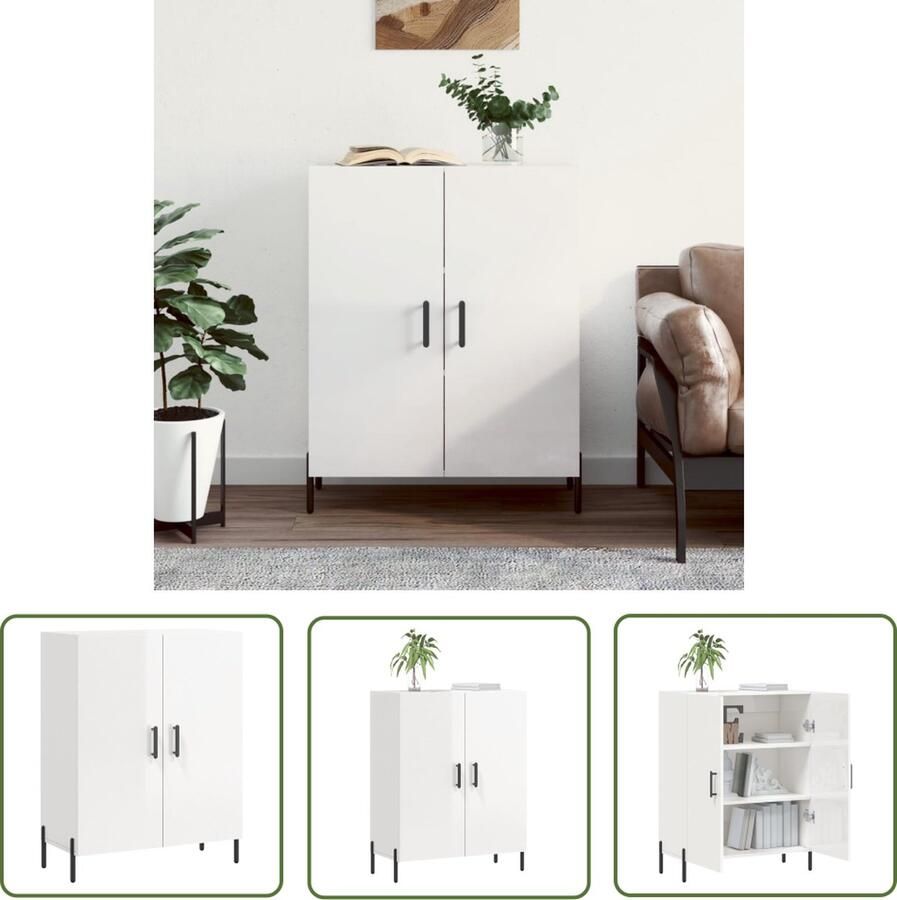 The Living Store Dressoir 69 5x34x90 cm bewerkt hout hoogglans wit Dressoir Houten Dressoir Wit Dressoir Vintage Dressoir Modern Dressoir - Foto 3