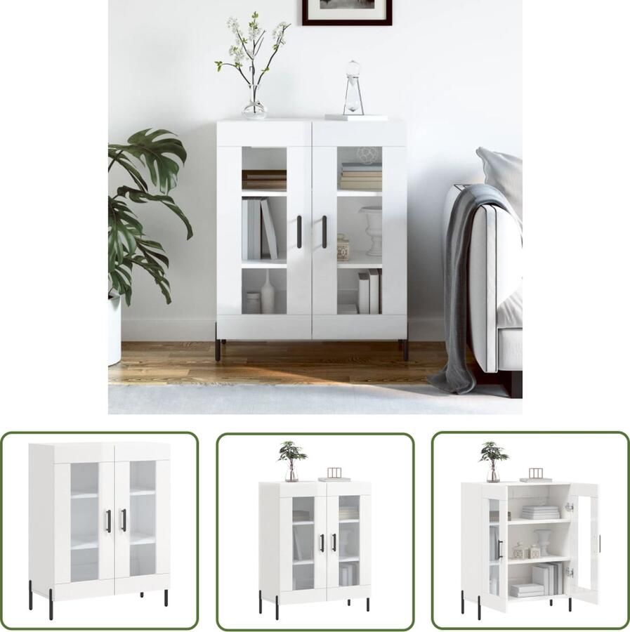 VidaXL Dressoir 69 5x34x90 cm bewerkt hout hoogglans wit Dressoir Houten Dressoir Hoogglans Dressoir Wit Dressoir Vintage Dressoir - Foto 3