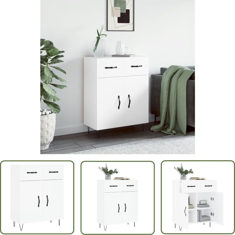 VidaXL The Living Store Dressoir 69 5x34x90 cm bewerkt hout wit Dressoir Modern Dressoir Houten Dressoir Wit Dressoir Opbergkast - Foto 2