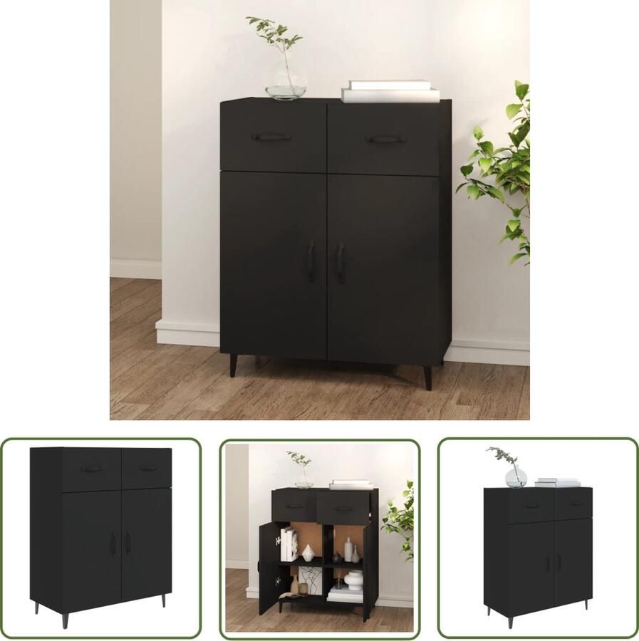 The Living Store Dressoir 69 5x34x90 cm bewerkt hout zwart Dressoir Houten Dressoir Klassiek Dressoir Zwart Dressoir Salontafel - Foto 3