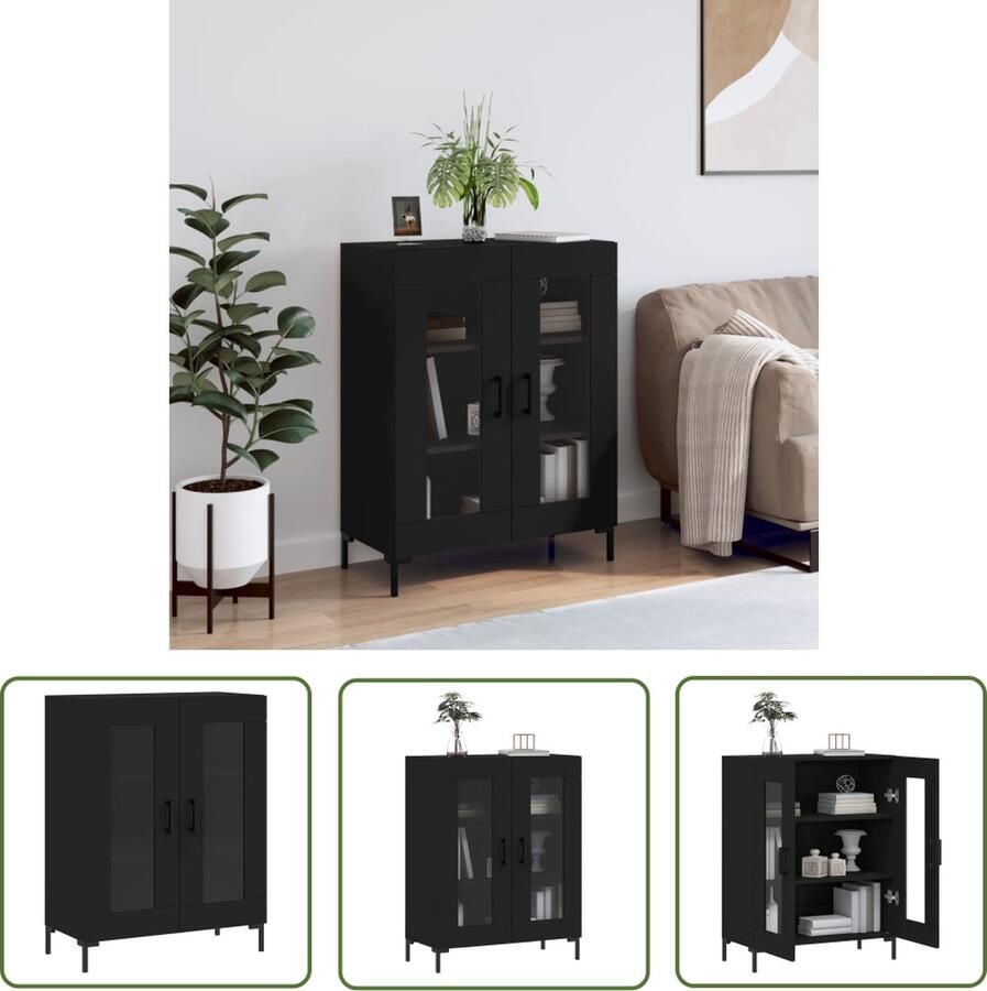 The Living Store Dressoir 69 5x34x90 cm bewerkt hout zwart Dressoir Houten Dressoir Klassiek Dressoir Zwart Dressoir Salontafel - Foto 2