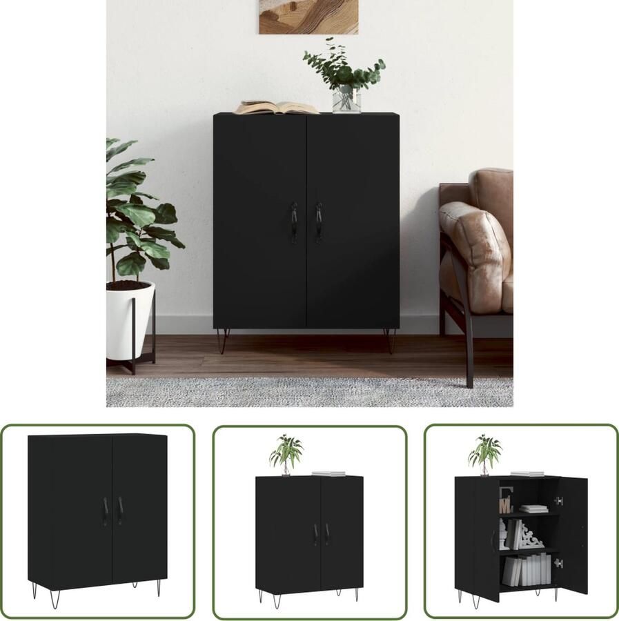 The Living Store Dressoir 69 5x34x90 cm bewerkt hout zwart Dressoir Houten Dressoir Black Dresser Vintage Dressoir Salontafel