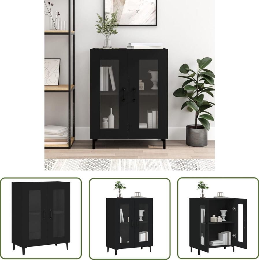 The Living Store Dressoir 69 5x34x90 cm bewerkt hout zwart Dressoir Klassieke Dressoirs Houten Dressoir Zwart Dressoir Vintage Dressoir - Foto 5