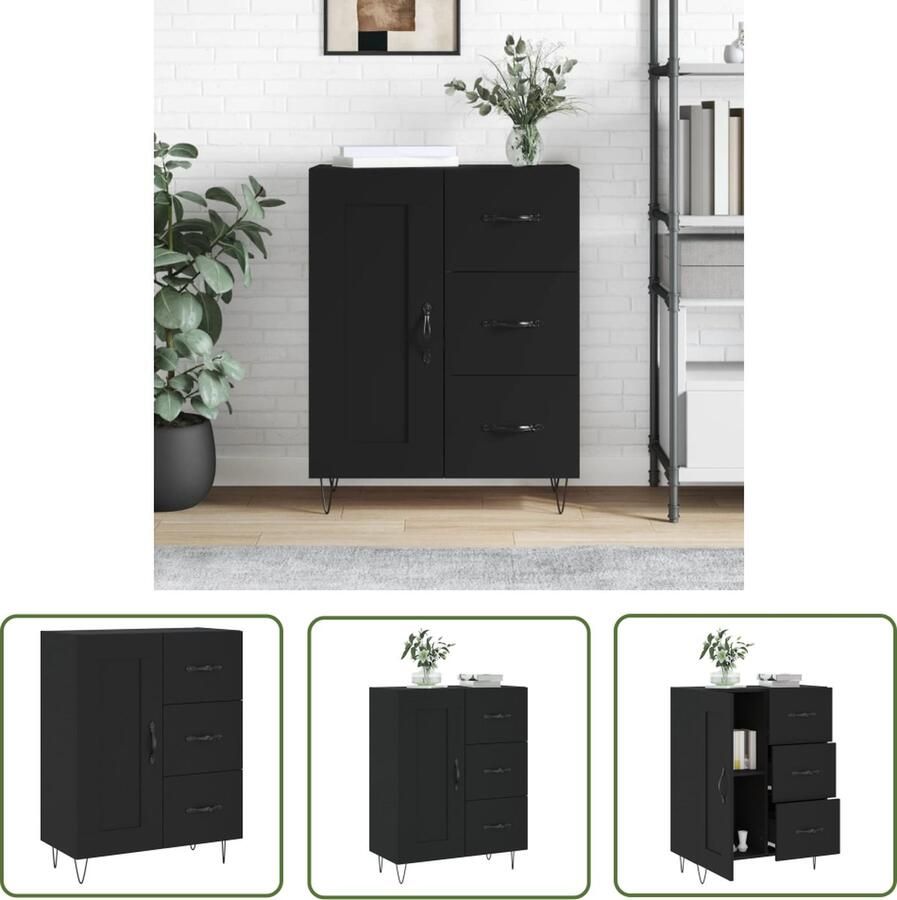 The Living Store Dressoir 69 5x34x90 cm bewerkt hout zwart Dressoir Klassieke Dressoirs Houten Dressoir Zwart Dressoir Vintage Dressoir - Foto 7