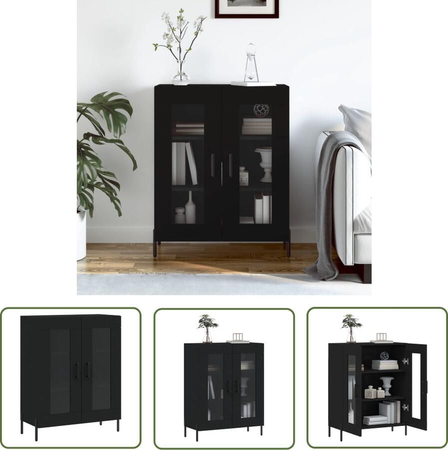 The Living Store Dressoir 69 5x34x90 cm bewerkt hout zwart Dressoir Klassiek Dressoir Houten Dressoir Zwarte Dressoir Opbergkast