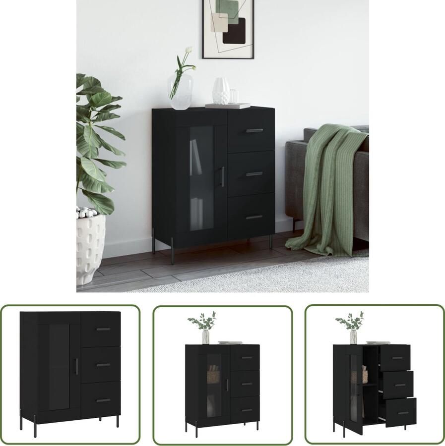 VidaXL Dressoir 69 5x34x90 cm bewerkt hout zwart Dressoir Houten Dressoir Zwarte Dressoir Modern Dressoir Vintage Dressoir