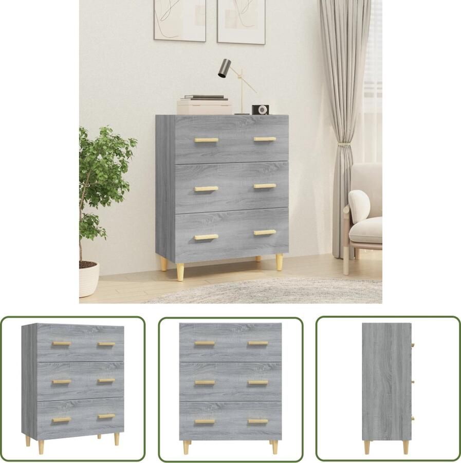 The Living Store Dressoir 70x34x90 cm bewerkt hout grijs sonoma eikenkleurig Dressoir Bijzettafel Houten Dressoir Vintage Dressoir Salontafel