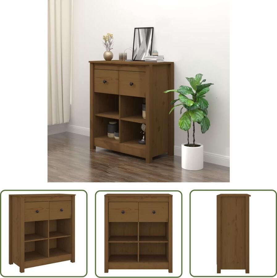 VidaXL Dressoir 70x35x80 cm massief grenenhout honingbruin Dressoir Houten Dressoir Grenenhouten Dressoir Bruine Dressoir Vintage Dressoir