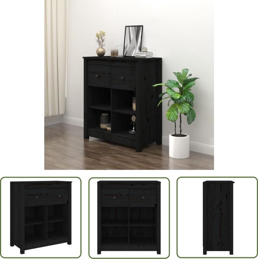 The Living Store Dressoir 70x35x80 cm massief grenenhout zwart Buffetkast Dressoir Houten Meubels Grenoble Hout Zwarte Meubelen