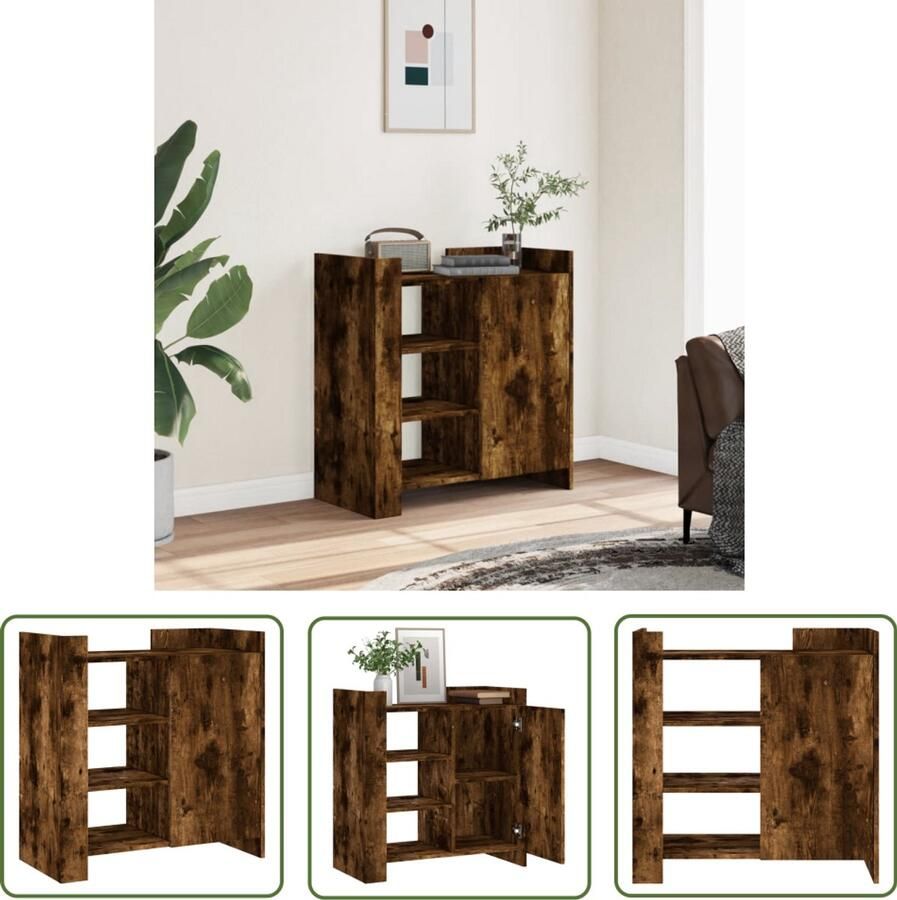 The Living Store Dressoir 73 5x35x75 cm bewerkt hout gerookt eikenkleurig Dressoir Opbergkast Houten Dressoir Vintage Dressoir Landelijk Dressoir