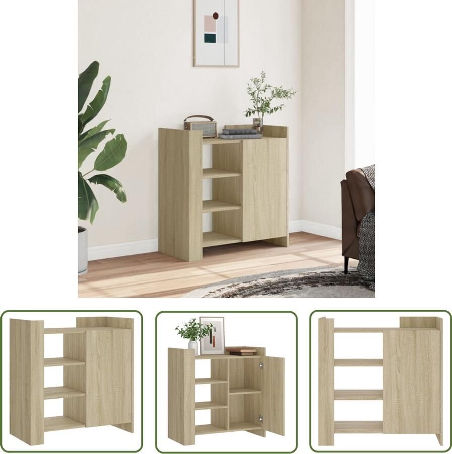The Living Store Dressoir 73 5x35x75 cm bewerkt hout sonoma eikenkleurig Dressoir Houten Dressoir Salontafel Eikenhouten Dressoir Vintage Dressoir