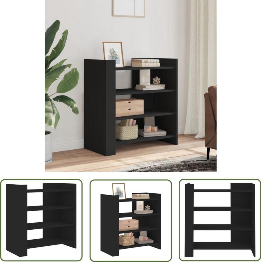 The Living Store Dressoir 73 5x35x75 cm bewerkt hout zwart Dressoir Houten Dressoir Zwarte Dressoir Opbergkast Salontafel