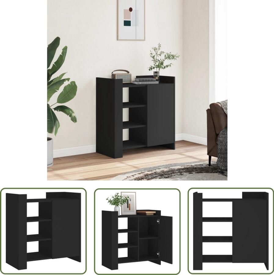 The Living Store Dressoir 73 5x35x75 cm bewerkt hout zwart Dressoir Zwarte Dressoir Houten Dressoir Vintage Dressoir Salontafel
