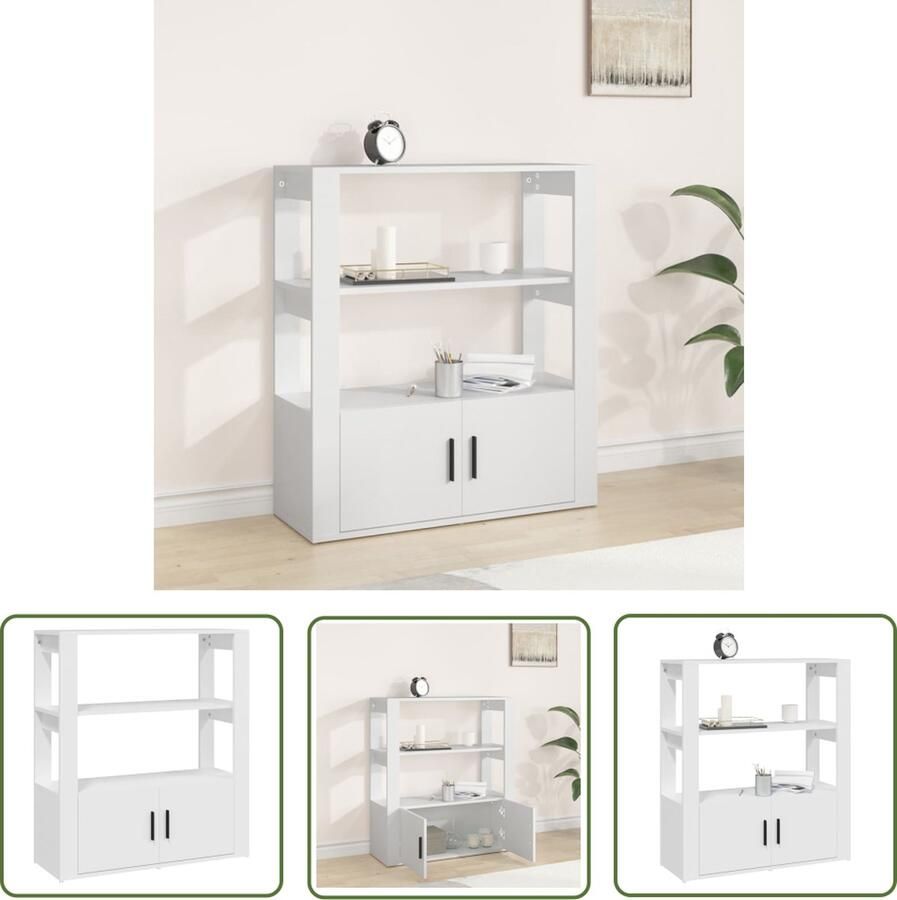 VidaXL Houten Dressoir 80x30x90 cm bewerkt hout wit Witte Dressoir Kast Opbergmeubilair