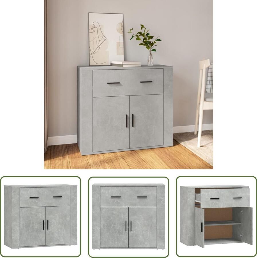 VidaXL Dressoir 80x33x70 cm bewerkt hout betongrijs Dressoir Houten Dressoir Grijze Dressoir Modern Dressoir Industrieel Dressoir