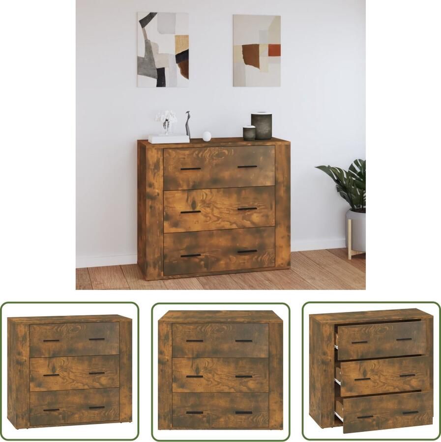 VidaXL Dressoir 80x33x70 cm bewerkt hout gerookt eikenkleurig Dressoir Houten Dressoir Bruine Dressoir Vintage Dressoir Landelijk Dressoir - Foto 3