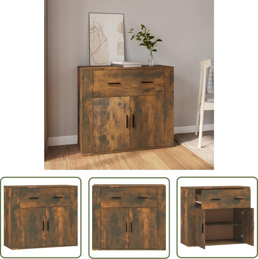 The Living Store Dressoir 80x33x70 cm bewerkt hout gerookt eikenkleurig Dressoir Houten Dressoir Vintage Dressoir Landelijk Dressoir Opbergkast