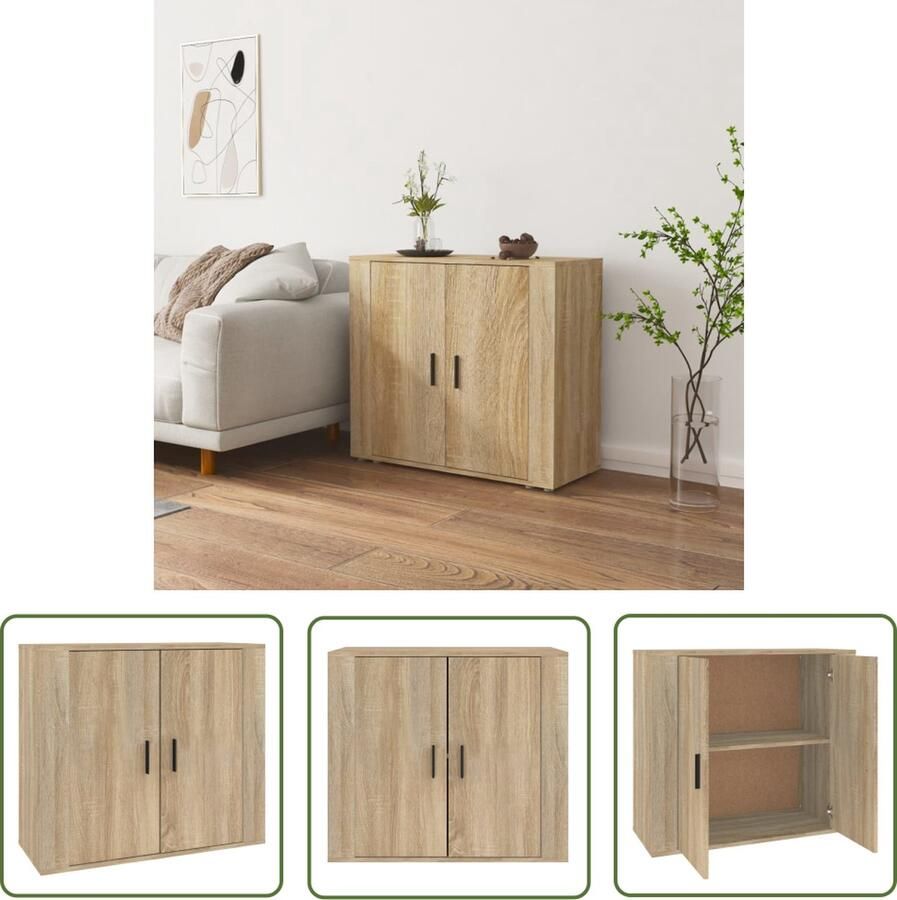 The Living Store Dressoir 80x33x70 cm bewerkt hout sonoma eikenkleurig Dressoir Houten Dressoir Sonoma Eiken Dressoir Salontafel Tv Tafel