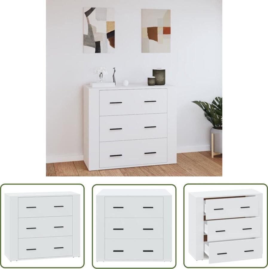 The Living Store Dressoir 80x33x70 cm bewerkt hout wit Dressoir Commode Meubels Houten Dressoir Wit Dressoir