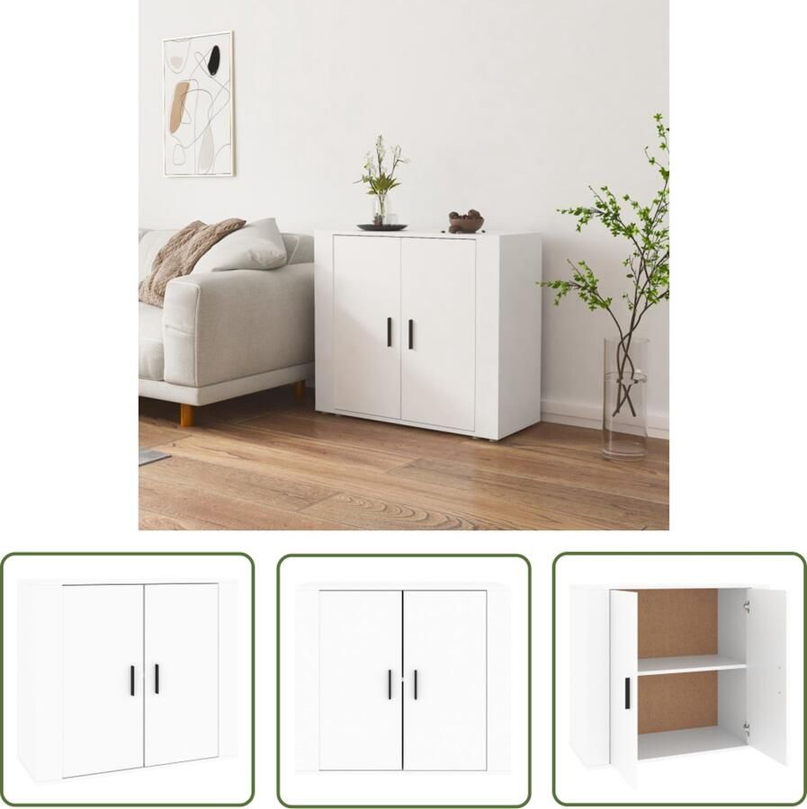 The Living Store Dressoir 80x33x70 cm bewerkt hout wit Dressoir Kast Houten Dressoir Wit Dressoir Opbergkast