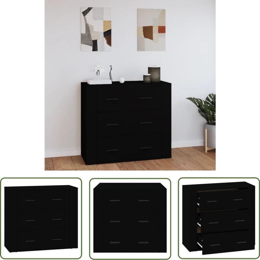 The Living Store Dressoir 80x33x70 cm bewerkt hout zwart Dressoir Zwarte Dressoirs Houten Dressoir Opbergmeubel Salontafel