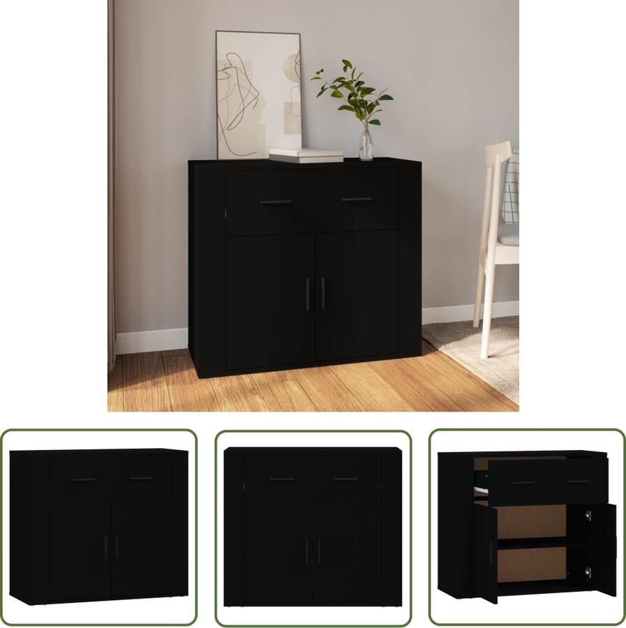 The Living Store Dressoir 80x33x70 cm bewerkt hout zwart Dressoir Houten Dressoir Black Furniture Opslagmeubilair Salontafel