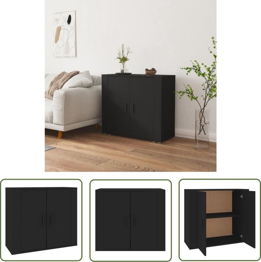 The Living Store Dressoir 80x33x70 cm bewerkt hout zwart Dressoir Zwarte Dressoir Houten Dressoir Opbergmeubel Woonkamer Meubel