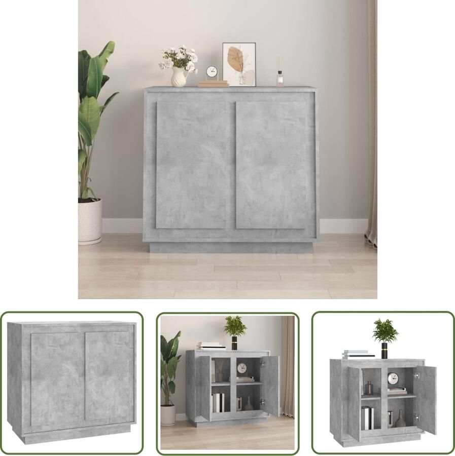 The Living Store Dressoir 80x34x75 cm bewerkt hout betongrijs Dressoir Houten Dressoir Grijze Dressoir Vintage Dressoir Modern Dressoir