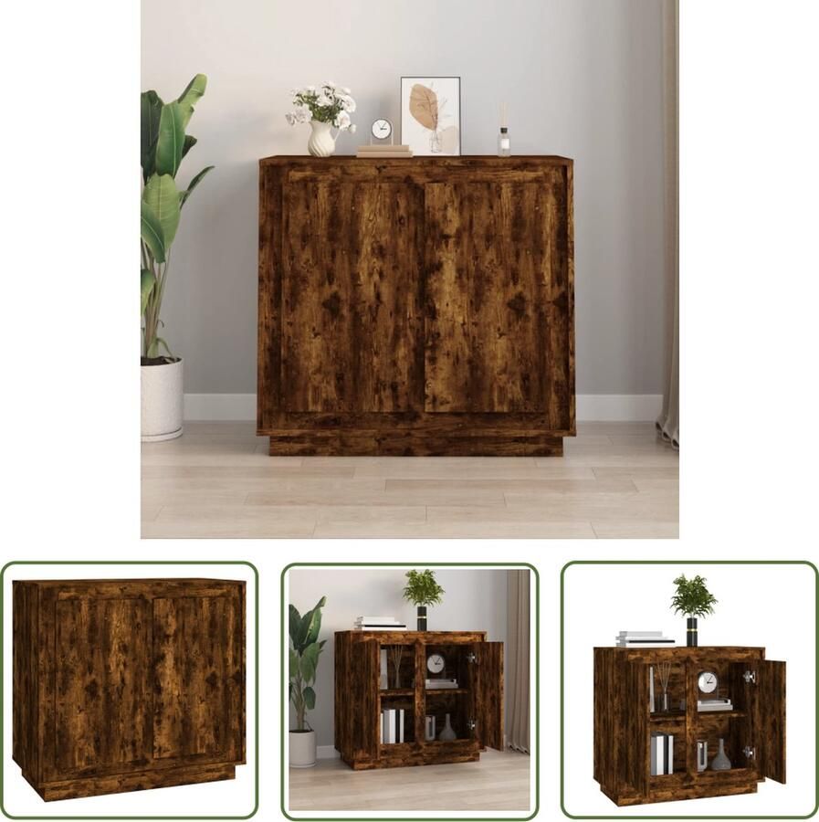 The Living Store Dressoir 80x34x75 cm bewerkt hout gerookt eikenkleurig Dressoir Klassiek Dressoir Houten Dressoir Gerookte Eiken Dressoir Opberg Dresser