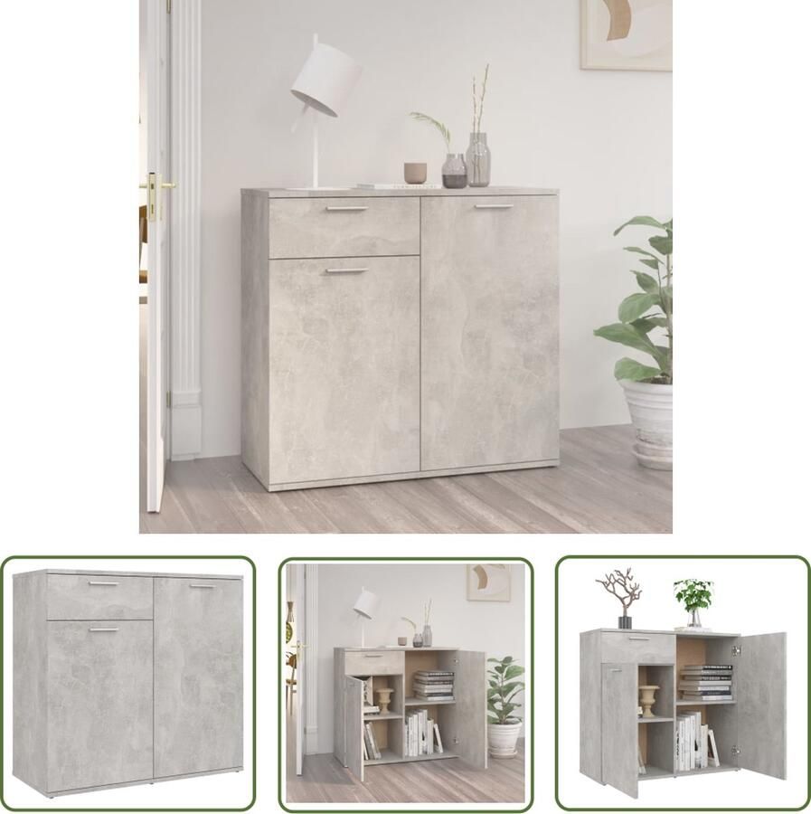 VidaXL Dressoir 80x36x75 cm bewerkt hout betongrijs Dressoir Houten Dressoir Grijze Dressoir Modern Dressoir Compact Dressoir