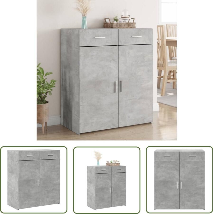 The Living Store Dressoir 80x42 5x93 cm bewerkt hout betongrijs Dressoir Houten Dressoir Vintage Dressoir Grijze Dressoir Opbergmeubel