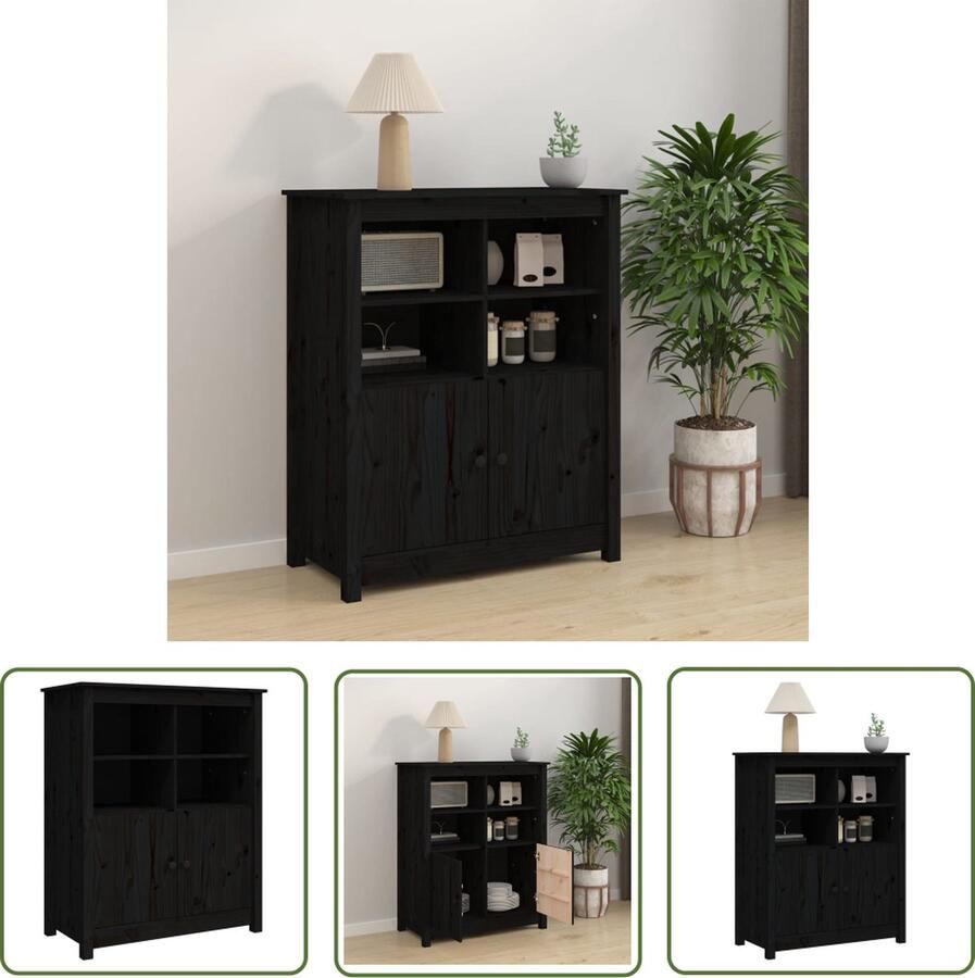 The Living Store Dressoir 83x41 5x100 cm massief grenenhout zwart Dressoir Houten Dressoir Grenoble Hout Vintage Dressoir Modern Dressoir