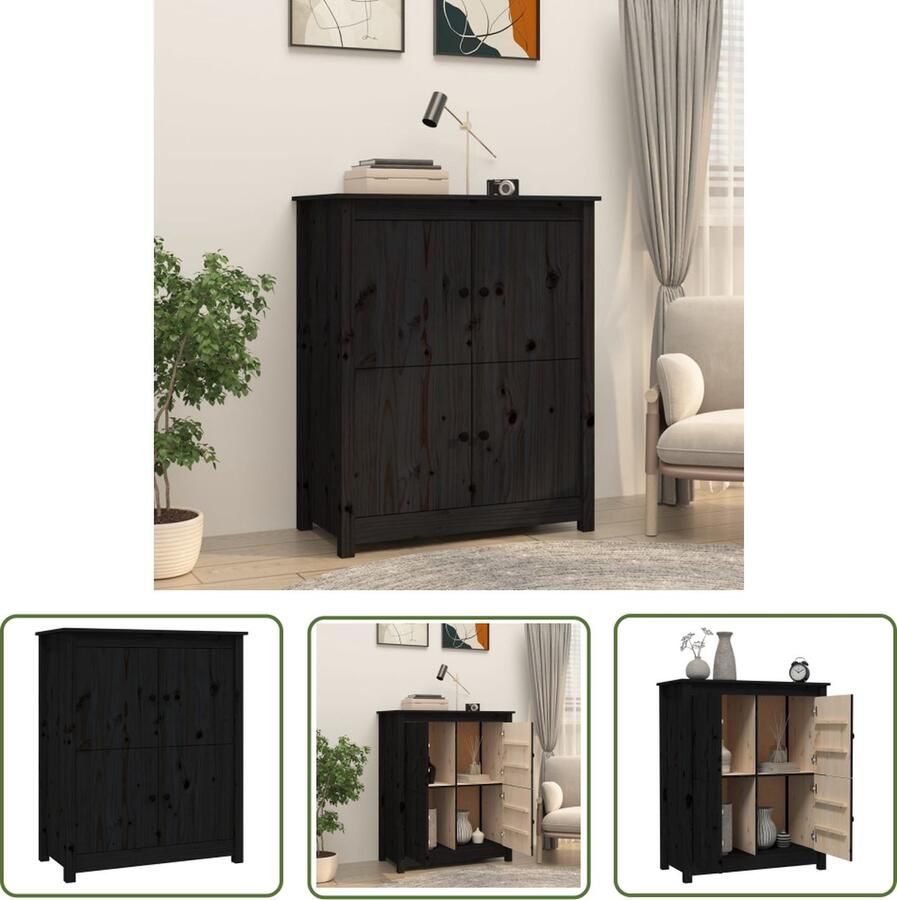 The Living Store Dressoir 83x41 5x100 cm massief grenenhout zwart Dressoir Houten Dressoir Landelijke Stijl Grenenhout Dressoir Zwart Dressoir