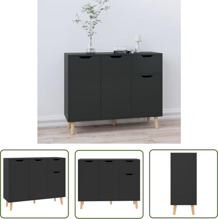 VidaXL Dressoir 90x30x72 cm bewerkt hout hoogglans zwart Dressoir Houten Dressoir Zwarte Dressoir Modern Dressoir Design Dressoir
