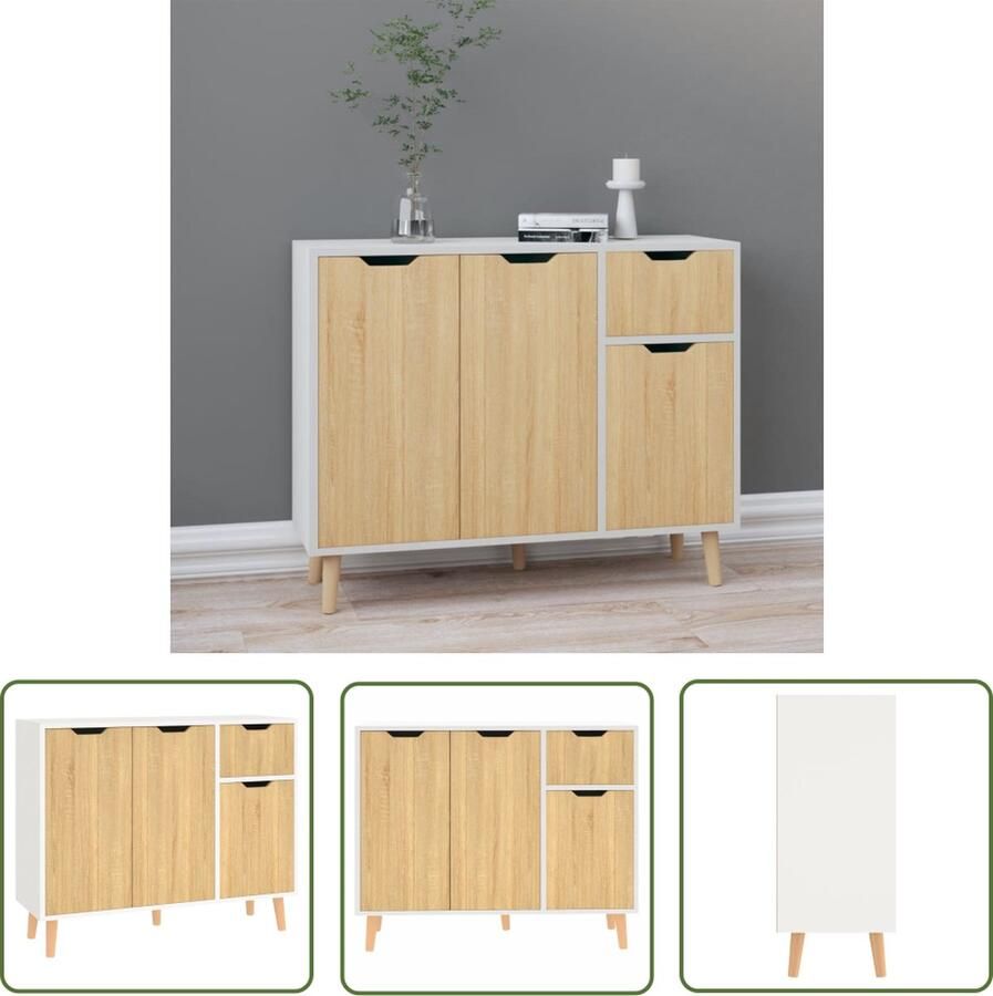 VidaXL Dressoir 90x30x72 cm bewerkt hout wit en sonoma eikenkleurig Dressoir Houten Dressoir Wit Dressoir Sonoma Eiken Dressoir Salontafel