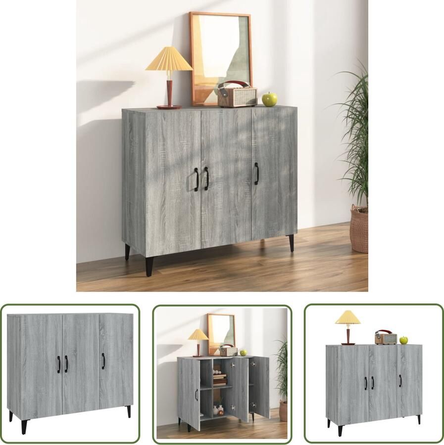VidaXL Dressoir 90x34x80 cm bewerkt hout grijs sonoma eikenkleurig Dressoir Houten Dressoir Grey Dressoir Sonoma Eiken Dressoir Industrieel Dressoir