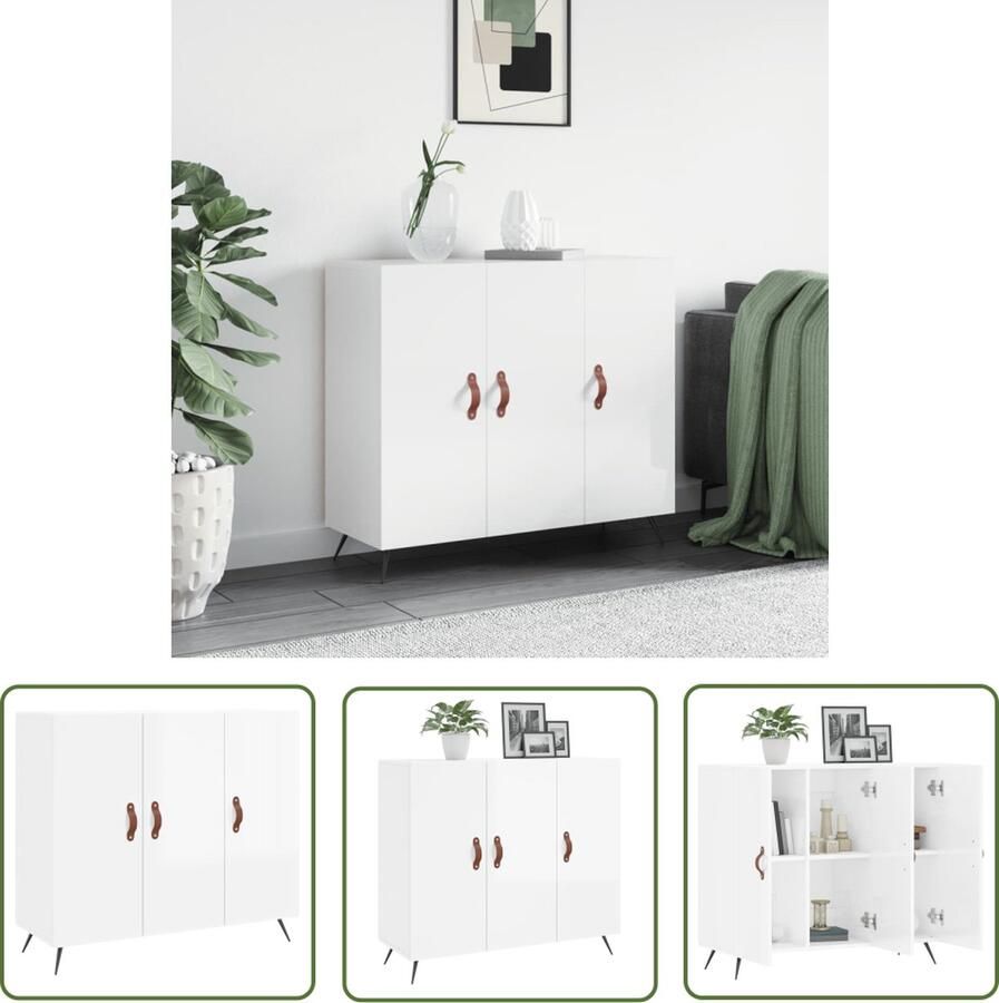 VidaXL Dressoir 90x34x80 cm bewerkt hout hoogglans wit Dressoir Houten Dressoir Hoogglans Wit Dressoir Modern Dressoir Opbergmeubel