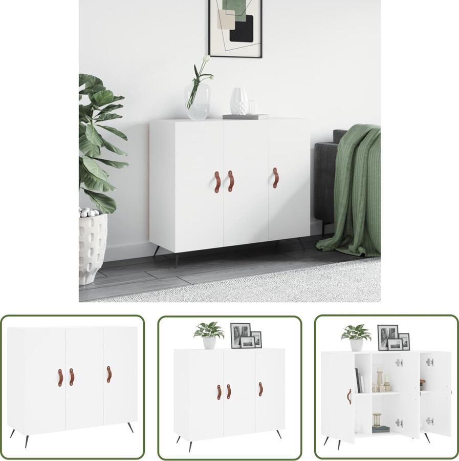 VidaXL Houten Dressoir 90x34x80 cm bewerkt hout wit Dressoir Modern Dressoir Vintage Dressoir