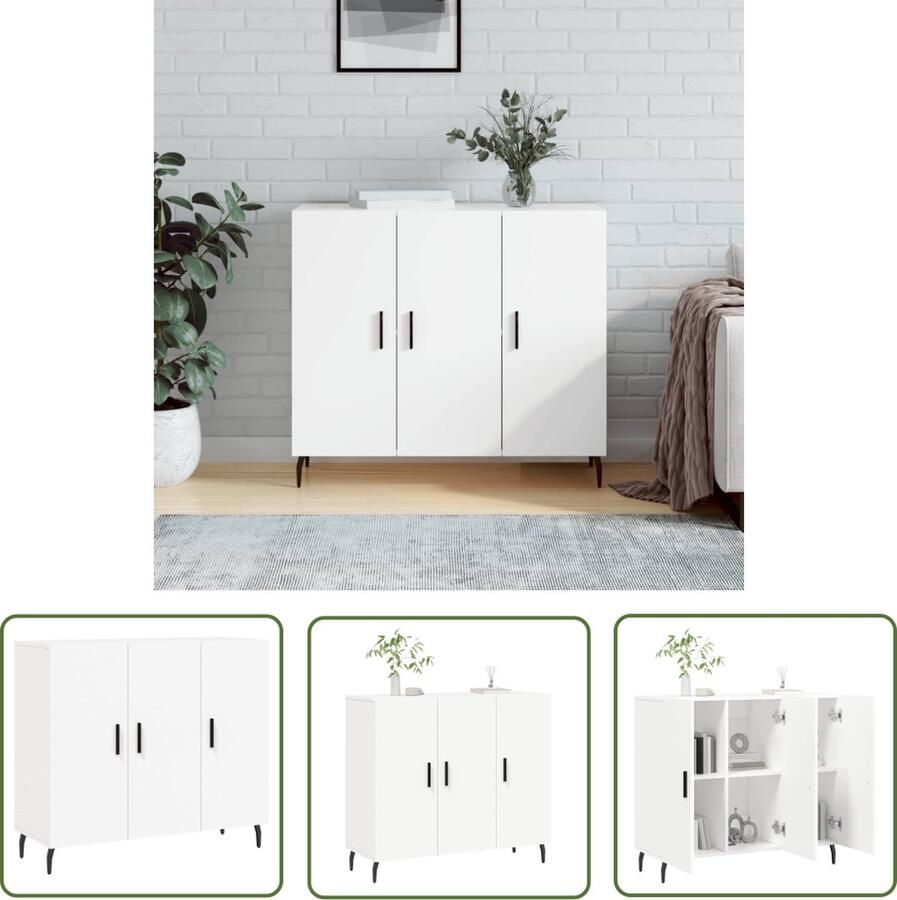 The Living Store Dressoir 90x34x80 cm bewerkt hout wit Dressoir Modern Dressoir Witte Dressoir Houten Dressoir Opbergkast