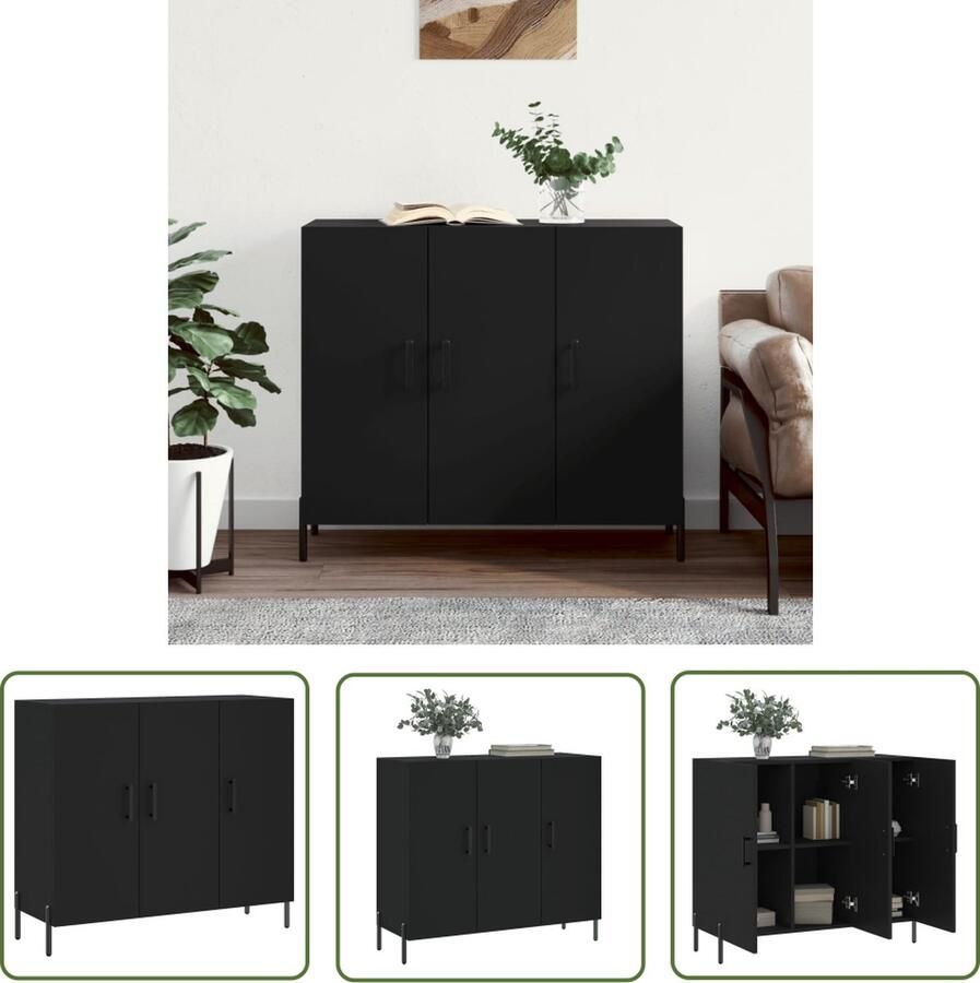 The Living Store Dressoir 90x34x80 cm bewerkt hout zwart Dressoir Modern Dressoir Opbergkast Houten Dressoir Zwarte Dressoir