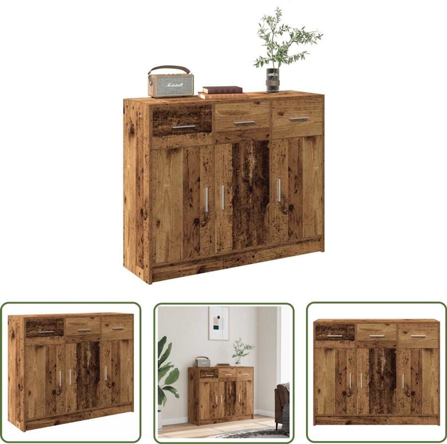 The Living Store Dressoir 91x28x75 cm bewerkt hout oud houtkleurig Dressoir Houten Dressoir Vintage Dressoir Opslagoplossing Woonkamer Meubilair