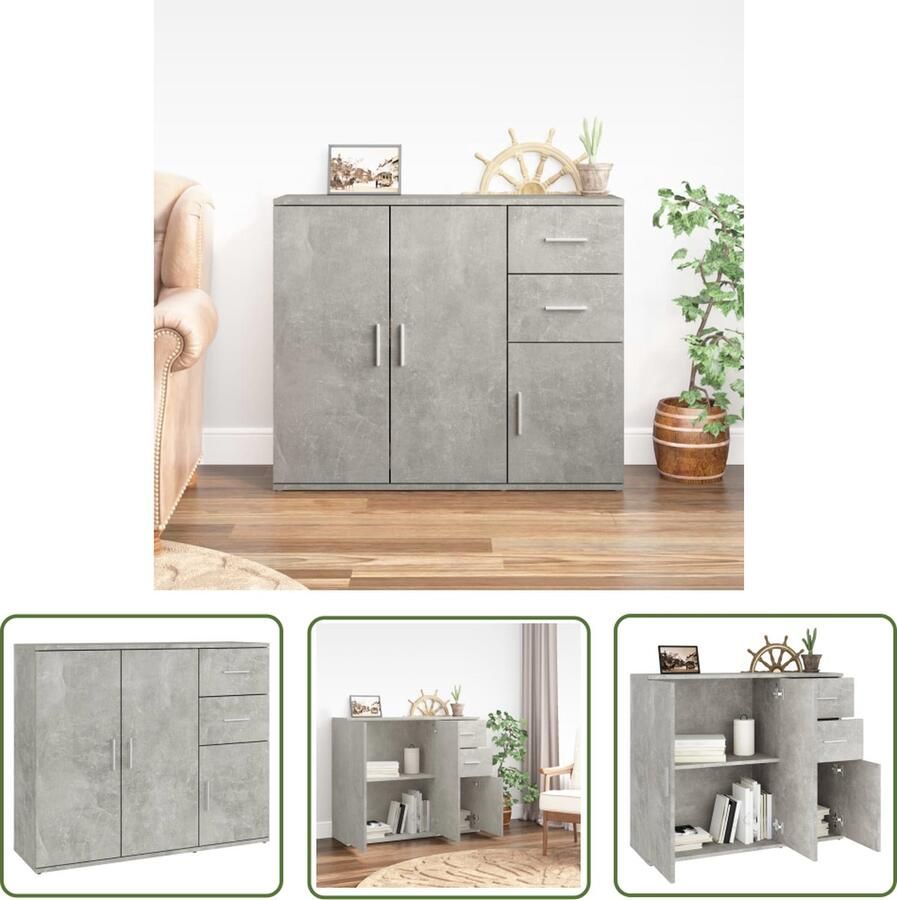 VidaXL Dressoir 91x29 5x75 cm bewerkt hout betongrijs Dressoir Houten Dressoir Grijze Dressoir Modern Dressoir Compact Dressoir