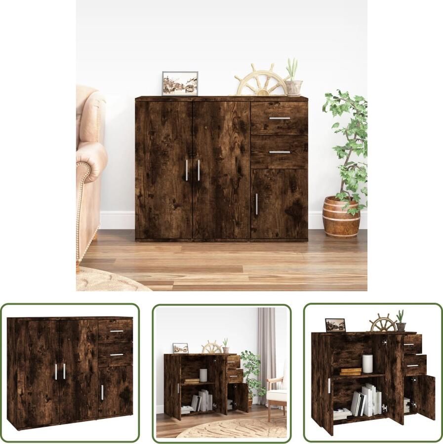 VidaXL Dressoir 91x29 5x75 cm bewerkt hout gerookt eikenkleurig Dressoir Houten Dressoir Vintage Dressoir Landelijk Dressoir Bruine Dressoir