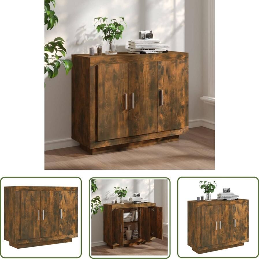 The Living Store Dressoir 92x35x75 cm bewerkt hout gerookt eikenkleurig Dressoir Houten Dressoir Vintage Dressoir Landelijk Dressoir Modern Dressoir