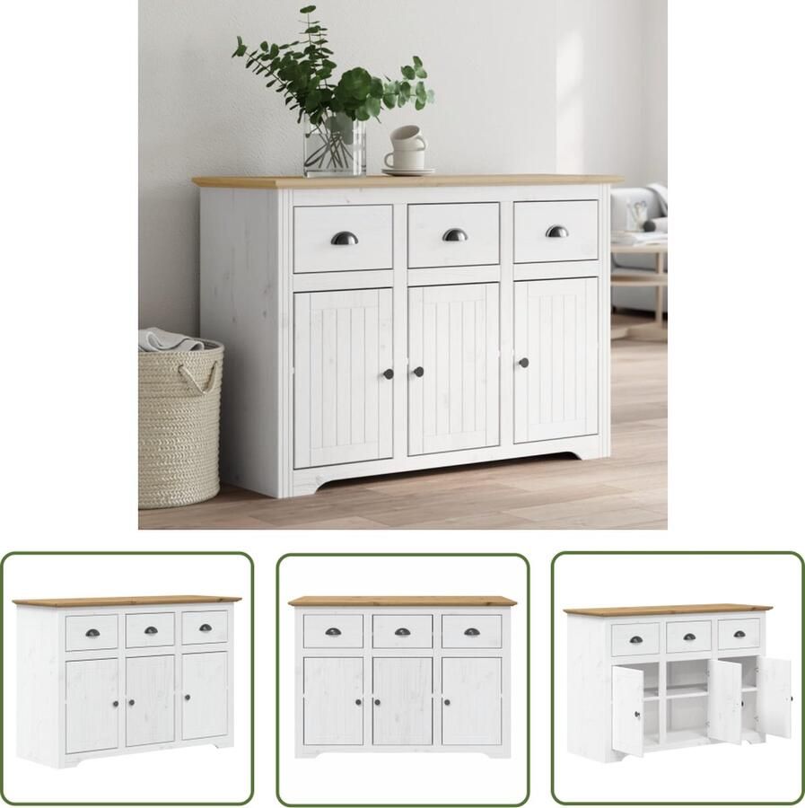 The Living Store Dressoir BODO 115 5x44x80 cm massief grenenhout wit en bruin Dressoir Houten Dressoir Vintage Dressoir Landelijk Dressoir Frans Dressoir